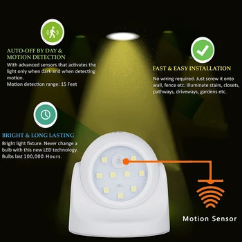 9 LED-uri de Mișcare Detectează Lumina Pridvor Senzor Wireless de Securitate Perete Lumina Reflectoarelor cu Baterii PIR Auto ON/OFF Lampa de Noapte