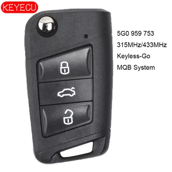 KEYECU Keyless-Go MQB Sistem Inteligent de la Distanță Cheie 315MHz SAU 434Mhz ID48 pentru Volkswagen Golf 7,Tiguan-2018 FCC: 5G0 959 753
