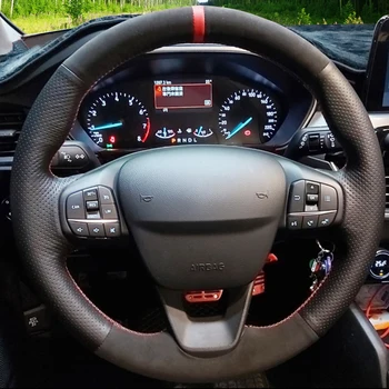 LQTENLEO Negru Piele de Căprioară Capac Volan Pentru Ford Focus 4 Scape 2019 2020 Fiesta Tourneo 2018-2020 Puma dama de companie