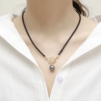 Maple 2000, negru și alb pearl de apă dulce colier colier din piele coarda aliaj de zinc înnodate de bijuterii, potrivite pentru fete