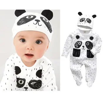 Nou-Născut Copilul Băieți Romper Haine De Bumbac Drăguț Desen Animat De Imprimare Cu Maneci Lungi Salopeta+Hat 2 Buc Copilul Haine Pentru Copii Costume
