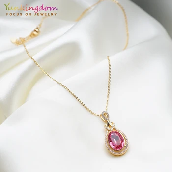 Yunkingdom africa pop coliere & pandantive pentru femei rose red cristal ovale cz aur galben culoare lanț moda bijuterii