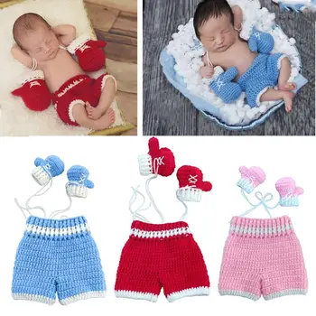 0-3 luni Copilul Croșetat Recuzită Fotografie Trage Fotografie Nou-născut Băiat Cool Costume pentru Sugari, Pantaloni Haine Set