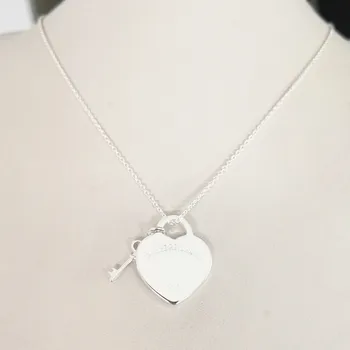 1:1 doamnelor din argint S925 clasic populare de argint în formă de inimă cheie de argint pandantiv colier bijuterii de cuplu cadou de vacanță
