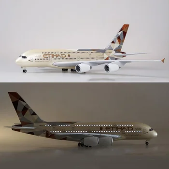 1/160 Scară 50.5 CM Avion Airbus A380 ETIHAD Aeriene Model W Lumină și Roata turnat sub presiune Rasina de Plastic de Avion Pentru Colectie