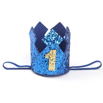 1 2 3 Ani Pălărie de Ziua de nastere Copil de Dus Foto Decorative elemente de Recuzită Coroana Pălărie de Petrecere pentru Copii Albastru Aur Coroana de Ziua Pălării de Partid