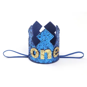 1 2 3 Ani Pălărie de Ziua de nastere Copil de Dus Foto Decorative elemente de Recuzită Coroana Pălărie de Petrecere pentru Copii Albastru Aur Coroana de Ziua Pălării de Partid