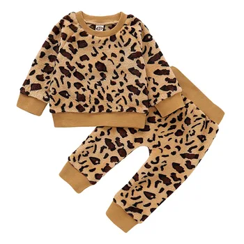 1-4T pentru Copii Set de Două Piese cu Mâneci Lungi, Pantaloni Fete de Moda Leopard de Imprimare Pulover, Pantaloni