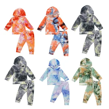 1-6Y Toamna Iarna Copii Fete Baieti Trening Tie-Dye Imprimat cu Maneci Lungi cu Glugă Topuri Pantaloni 2 BUC Haine Set 5 Culori