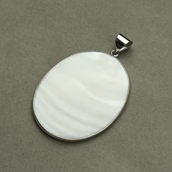 1 BUC 41x63mm Culoare Argintie Mare Rotund Alb Natural Mama de Perla Shell Pandantiv Charm pentru DIY Colier Bijuterii Accesorii