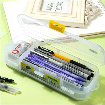 1 buc Creion Transparent Caz Dublu Strat de Plastic creioane de Mare Capacitate Cutie de Depozitare Papetarie Scoala Rechizite de Birou