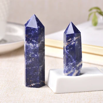 1 buc Cristal Natural Punct de Sodalit piatră de Vindecare Obelisc Albastru Cuarț Bagheta Ornament pentru Decor Acasă Energia Reiki Piramidă de Piatră