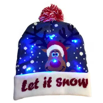 1 BUC LED-uri de Crăciun, AN NOU FERICIT Tricotate Pălării de Lumina-up Xmas Knit Beanie Adulți Capac pentru Copii Amuzante de Crăciun Pălărie Aprinde Beanie Cap