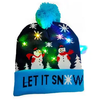 1 BUC LED-uri de Crăciun, AN NOU FERICIT Tricotate Pălării de Lumina-up Xmas Knit Beanie Adulți Capac pentru Copii Amuzante de Crăciun Pălărie Aprinde Beanie Cap