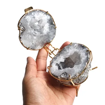 1 Buc Naturale Agate Geode Cutie De Cristal Cu Aur Stand Pentru Decor Acasă