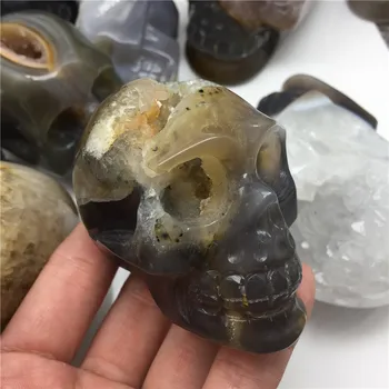 1 buc Naturale Cristal Agat Piatră Gaura Craniu Figurine de Cristal geode Decor Acasă Meditație de Vindecare Rune Reiki Înger Păzitor