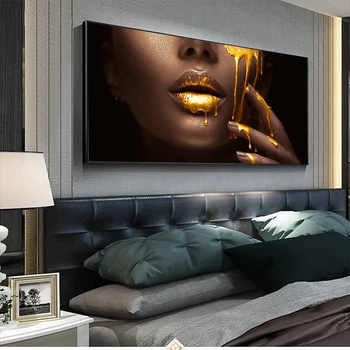 1 Bucăți Mari de Perete de Arta Imaginile Pentru Camera de zi Femei se Confruntă Cu Aur Lichid Decor Acasă Postere HD Printuri Panza Picturi
