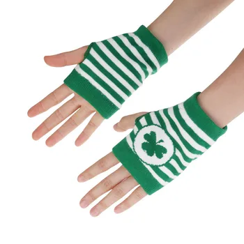 1 Pereche de Femei Nou Trend Irlandeză St. Patrick ' s Day Trifoi cu Dungi Petrecere Mănuși guantes para artrite mănuși de Degete 8.13