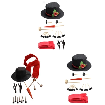 1 Set Decorare Snowman Dressing Kit De Vacanță De Iarnă În Aer Liber Cadou De Crăciun Pălărie Eșarfă Conducta De Ochi, Gura, Nas Buton Accesorii