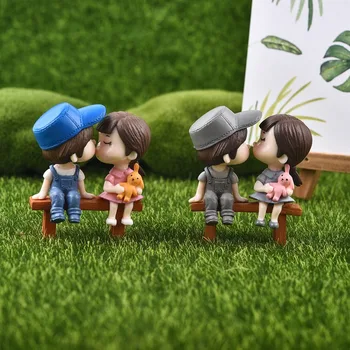 1 Set Drăguț Iubitorii De Cuplu Cu Scaun Figurine Miniaturi Rasina De Artizanat Fairy Garden Gnome Moss Terarii Zână Grădină Consumabile