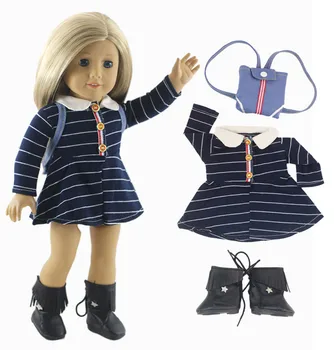 1 Set Haine Papusa De 18 Inch American Doll Papusa Handmade Albastru Elevii Rochie Tinuta