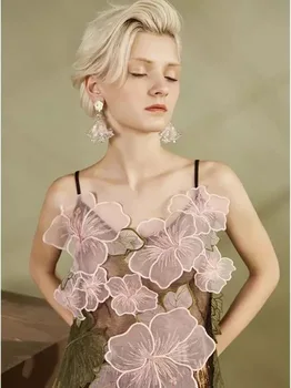 1 Set Nou Frumos Frunze Model Floare din Organza, Dantela Brodata Aplicatiile de Nunta Cusut Tapiterie Pentru DIY Accesorii vestimentare