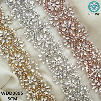 (1 YARD) Mireasa nunta de argint cu margele de cristal Stras Aplicatiile Tapiterie de aur de fier pentru rochie de mireasa WDD0278