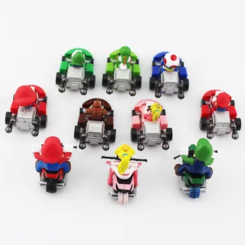 10 Buc/ set Anime Figura Super Bros Kart Trage Înapoi Mașina Drăguț PVC figurina Papusa de Colectie Model de Jucărie pentru Copii Pentru Copii