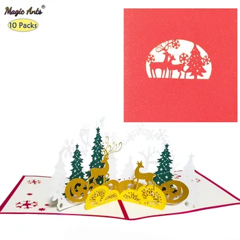 10 Pack Crăciun Fericit Carduri de Animale de Pădure Pop-Up Carduri de Vacanță cu Plic de Anul Nou Felicitări de Crăciun Cadouri lucrate Manual