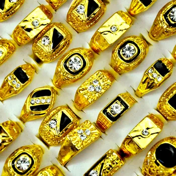 100 Buc Bijuterii de Moda pentru Bărbați de Culoare de Aur Email Stras Inele Fierbinte en-Gros Amestecat o Mulțime de Petrecere Picătură Navă Gratuit LR4047