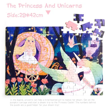 100 BUC Puzzle Printesa si Unicornul Sirena Fete Fantezie Puzzle Puzzle Educativ Non-toxice de Învățământ Devreme de Desene animate Puzzle