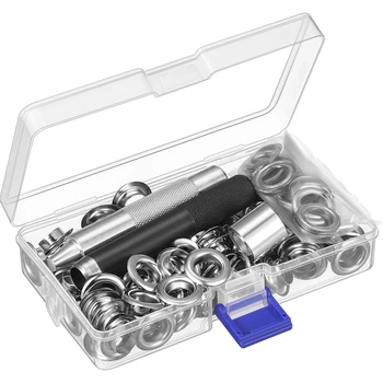 100 de seturi Garnitura ochiuri Tool Kit Garnitură Instrument de Stabilire Capse Metalice Cu Garnituri Diametru Interior 13 mm și o cutie de depozitare