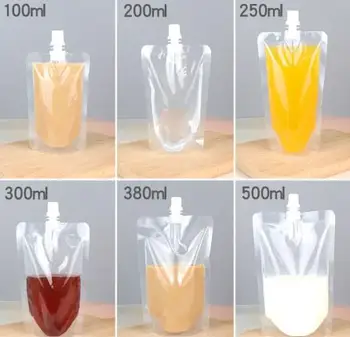 100 Pack, Stand-up Băutură de Plastic de Ambalare Sac de Scurgere pentru Băutură Lichid Suc de Cafea cu Lapte