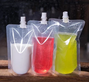 100 Pack, Stand-up Băutură de Plastic de Ambalare Sac de Scurgere pentru Băutură Lichid Suc de Cafea cu Lapte