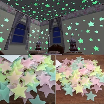 100buc 3D Stele Strălucesc În Întuneric Luminos Fluorescent Autocolant Perete din Plastic Decor Acasă Decal Tapet Decorativ