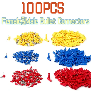 100BUC Feminin+Masculin Izolate Electric Conectorului de Sertizare Glonț terminal pentru 22~10AWG 3 culori