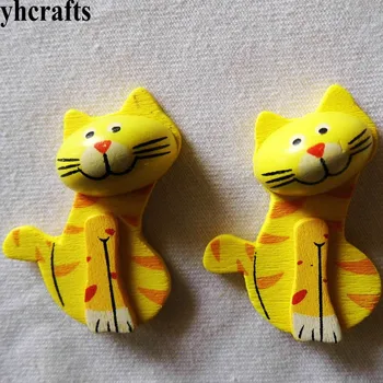 100BUC/LOT,3D galben pisica lemn autocolante de Primăvară de Paști decoratiuni de gradina jucarii Copii, cadouri de Ziua de nastere Grădiniță jucării DIY meșteșug OEM