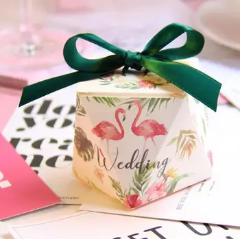 100pc Flamingo Cutie de Bomboane de ciocolată cutii de cadouri cu ribbonwedding suveniruri cadouri De nunta pentru invitatii de nunta favoruri și cadouri