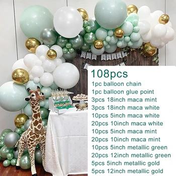 108pcs Baloane Latex Jungle Party Balon Lanț Macaron Verde Alb Ghirlanda de Metal Balonul de Aur Petrecerea de Nunta Decor