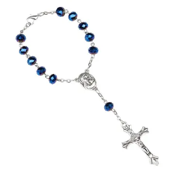 10buc Albastru Inchis Margele de Sticla Catolică O Decadă de Rozariu INRI Crucifix Bratara Auto Rozarii Sfânt Interiorul Solului