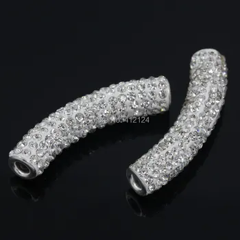 10buc Argint Placat cu Pave Cristal Clar Stras Lut Tub Distanțier Margele Bijuterii DIY concluzii 4.7cmx1cm(1 7/8