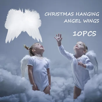 10buc Crăciun Decroations Pană de Înger Aripi Agățat elemente de Recuzită de Pluș Alb Pene Ornament Decor Petrecere