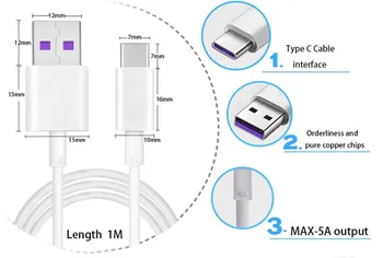 10buc/lot 5A USB de tip c cablu de 1m 3ft Rapid cablu de Încărcare pentru Huawei P20 P30 Pereche 20 Pro Telefon Super Suport gratuit de sincronizare a datelor