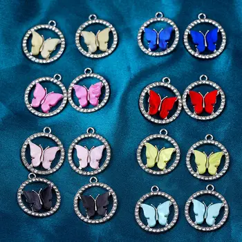 10buc Multicolor Acrilice Fluture cadru Rotund Cu Stras Farmece Pandantive Pentru DIY Bijuterii Cercei Accesorii Consumabile