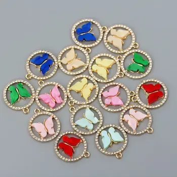 10buc Multicolor Acrilice Fluture cadru Rotund Cu Stras Farmece Pandantive Pentru DIY Bijuterii Cercei Accesorii Consumabile