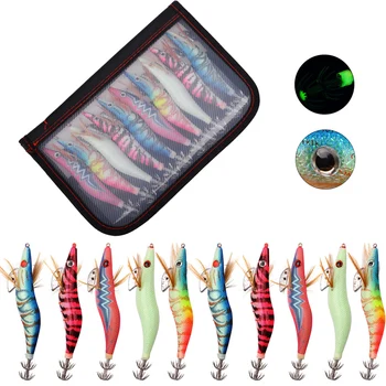 10buc/Punga Calmar jig 12g 15g 21g Lemn Creveți momeală de pescuit Momeală Artificială Ochii 3D Luminos Caracatiță, Sepie cârlig