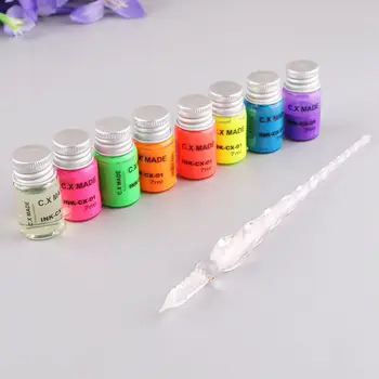 10buc/Set Invizibil de Fluorescență Îmbuteliată Baie Semnătura Stilou Cu Cerneală de Sticlă Fantana Dip Scris Stilou de Artă Cadouri