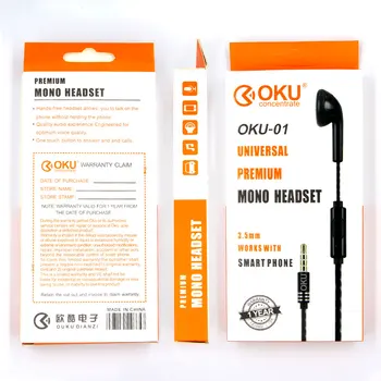 10buc Transport Gratuit OKU-01 3.5 mm Unică În Ureche Doar Mono Cască Earbud Cască cu Microfon Pentru Telefon Samsung XIAOMI