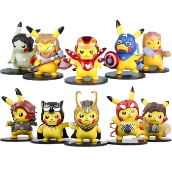 10cm Pokemon Pikachu cosplay Spiderman, Iron Man, Thor, Captain America, Hulk Modelul Filmul de Desene animate Toy Copii Cadou de Crăciun