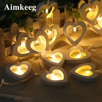 10leds/20leds Inima de Lemn cu LED-uri Lumini Șir Romantic Ziua Îndrăgostiților Lumini de Basm Vacanță de Crăciun de Nunta Led Lumini de Decor